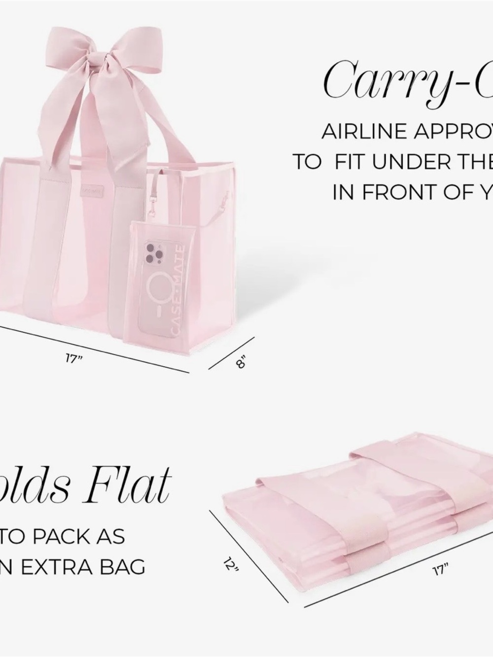 Case-mate Ballerina Pink Tote Bag with Bow - Picture 11 of 11